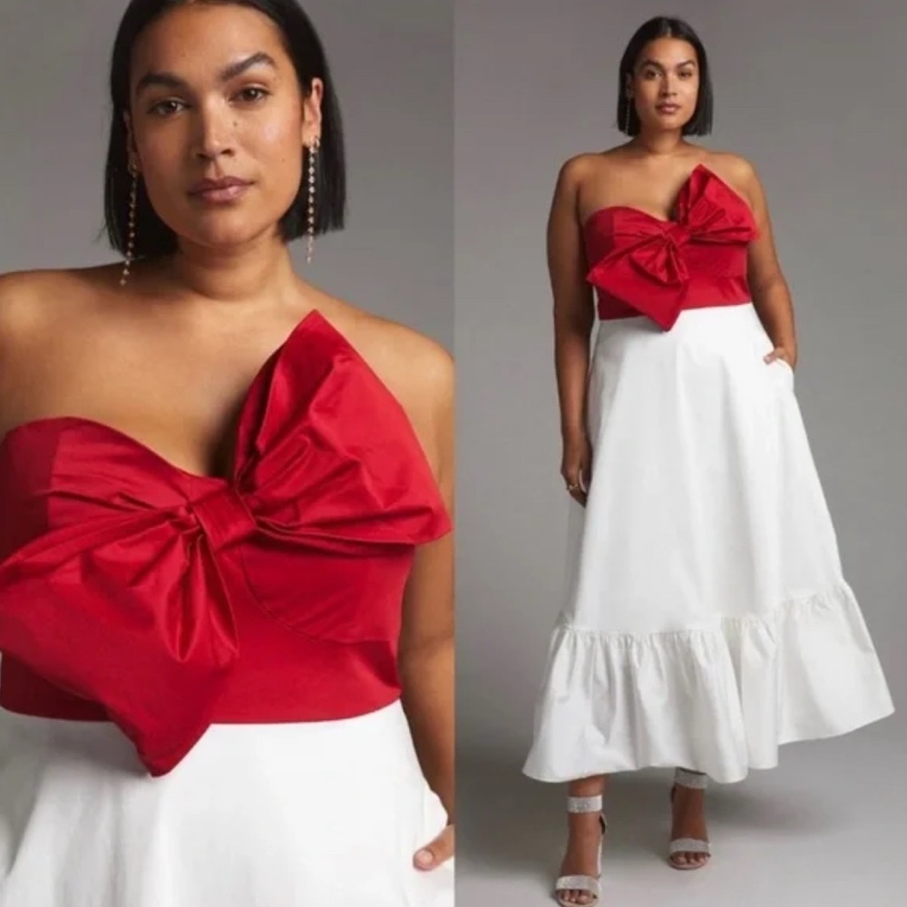 Anthropologie Red and White Midi Dress